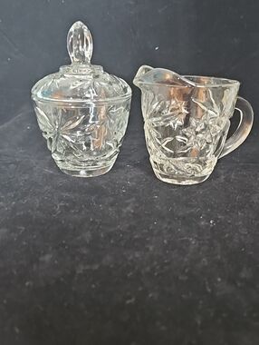 Vintage Star Of David Glass Sugar Bowl and Creamer Set - Clear Pressed Glass